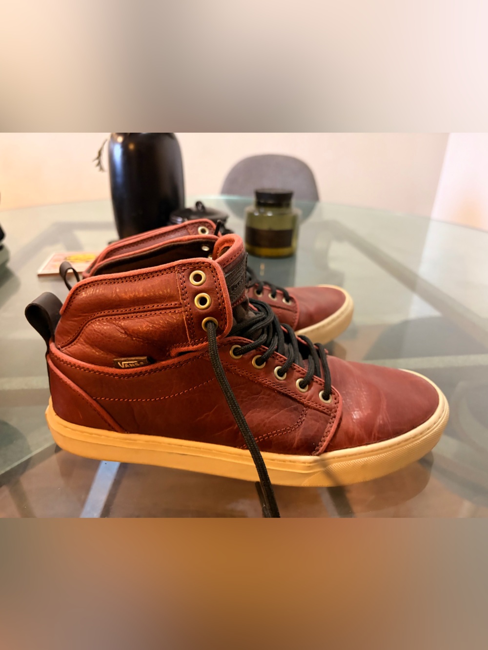 Vans Men's High-Top Sneakers in Burgundy with Black Laces